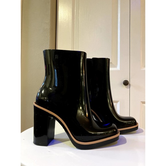 Melissa black heeled shiny rainboots - Picture 2 of 14